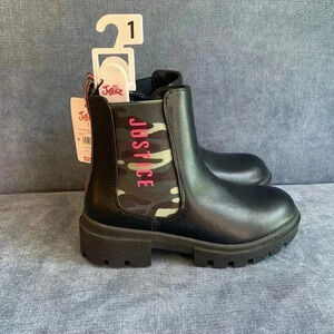 Girls Justice Black Camo Ankle Chelsea Slip On Zip New Winter Boots Size 1